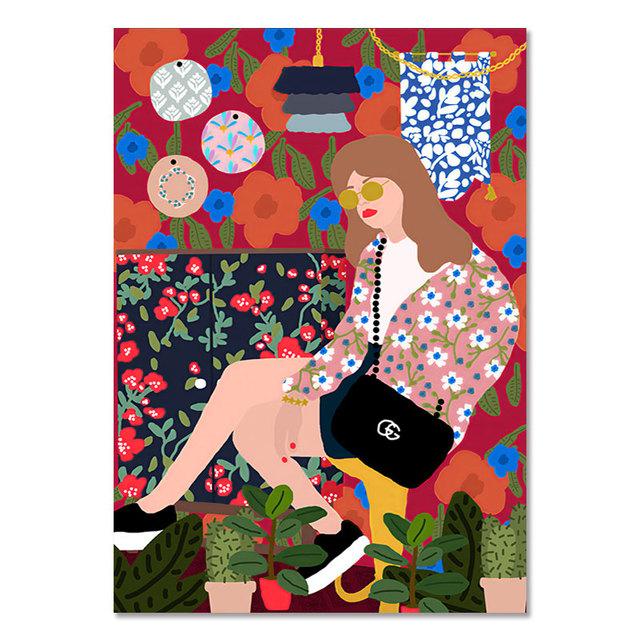 Tropical Colorful Girl Car Flower Koala Leopard Wall Art Malba na plátně Plakáty a obrazy Nástěnné obrazy pro dekoraci obývacího pokoje Bez rámu