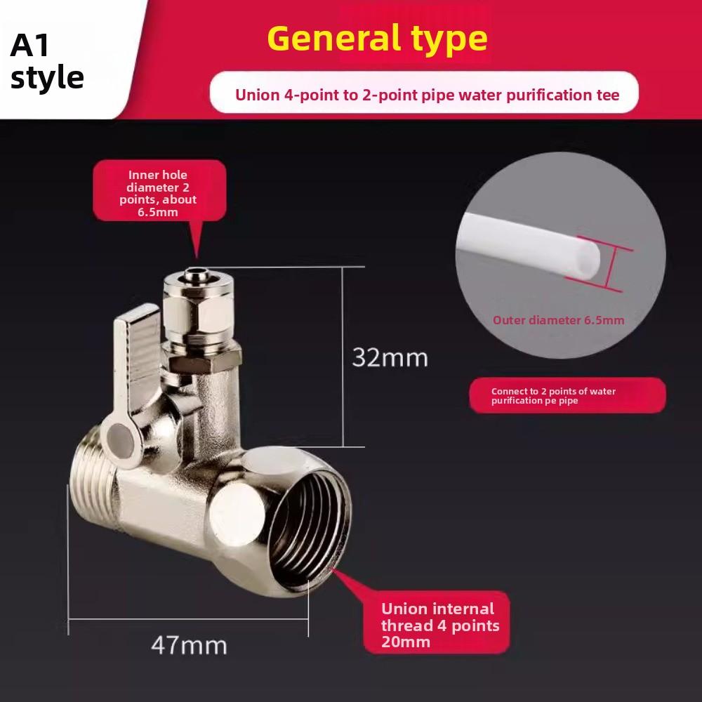 1PC RO Feed Water Adapter 1/2" to 1/4" With Shut-Off Ball Valve Faucet Tap Feed Reverse Osmosis Tee B Cold Hot Water Tube