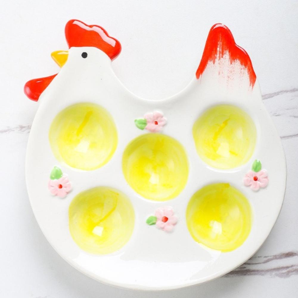 Ceramic Egg Holder Chick Design Egg Cup Creative Egg Storage Compartments  for Breakfast