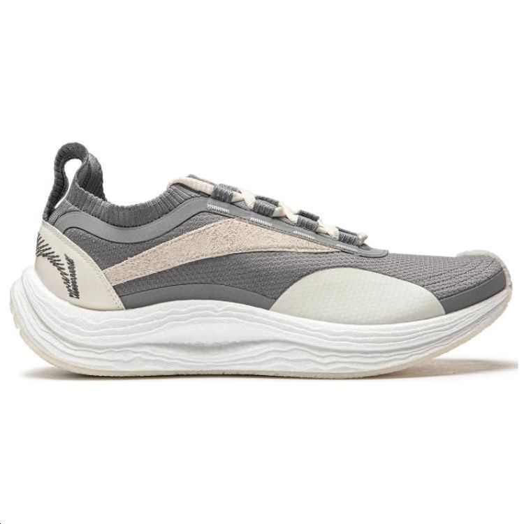 Li Ning Cushioning Slip Resistant Low Top Running Shoes Unisex Gray Beige AZGU021-2
