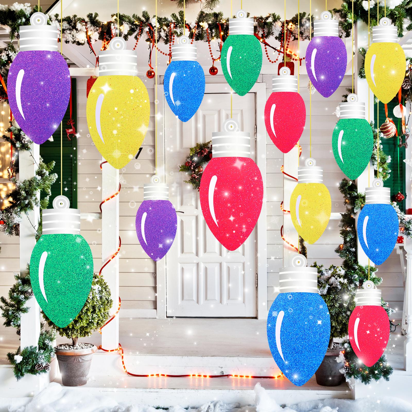 

15 Pcs Christmas Hanging Decorations Large Outdoor Light Bulbs 11.8/7.9 Inch Plastic Xmas Lawn Hanging Ornaments Holiday Yard Si 1