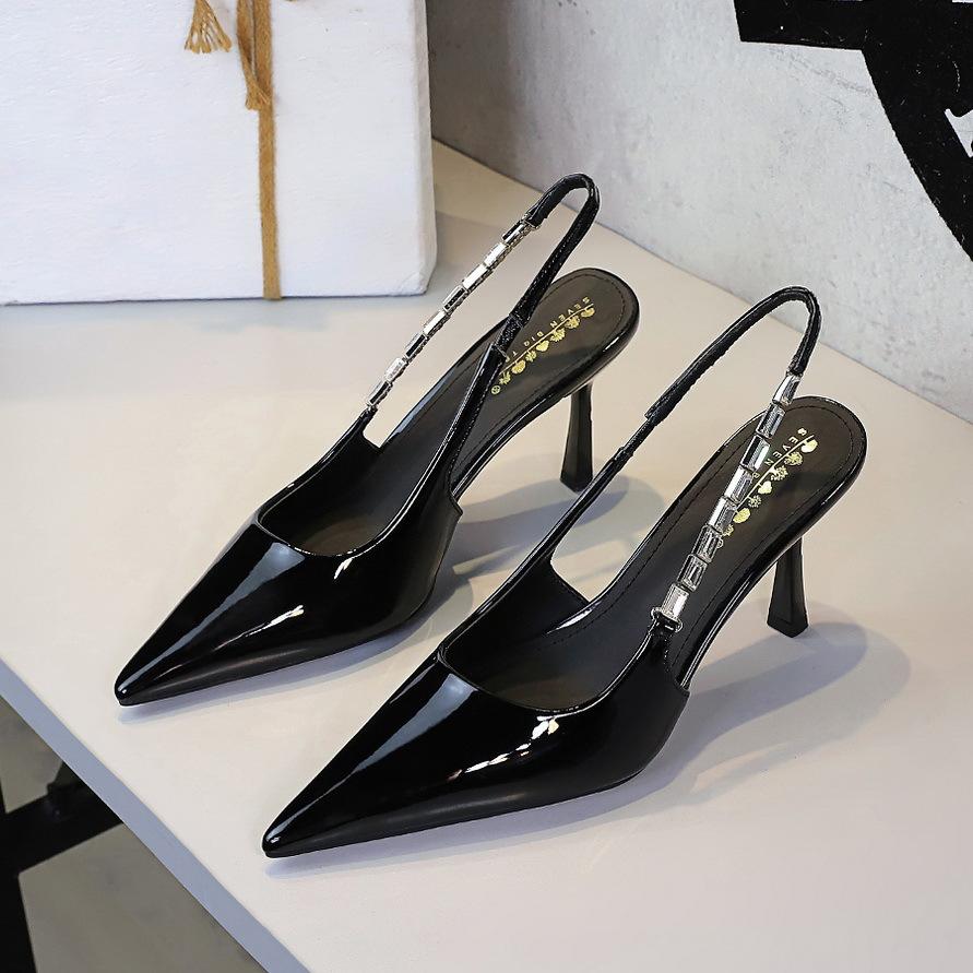 Fashion Banquet Rhinestone Pointed Head Shallow Mouth Single Shoes Femininity Hollow Back Strap Stiletto Women's Shoes