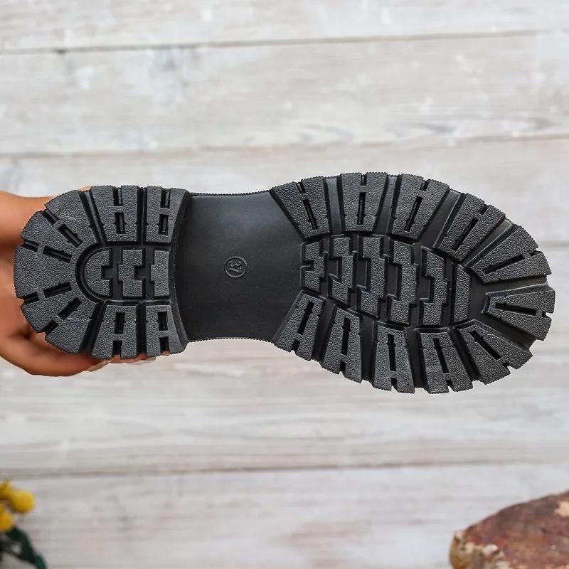 2024 New Fashion Versatile Color Matching Women's Nude Boots Round Toe Thick Sole Non-lace Cuff Spring and Autumn Women's Boots