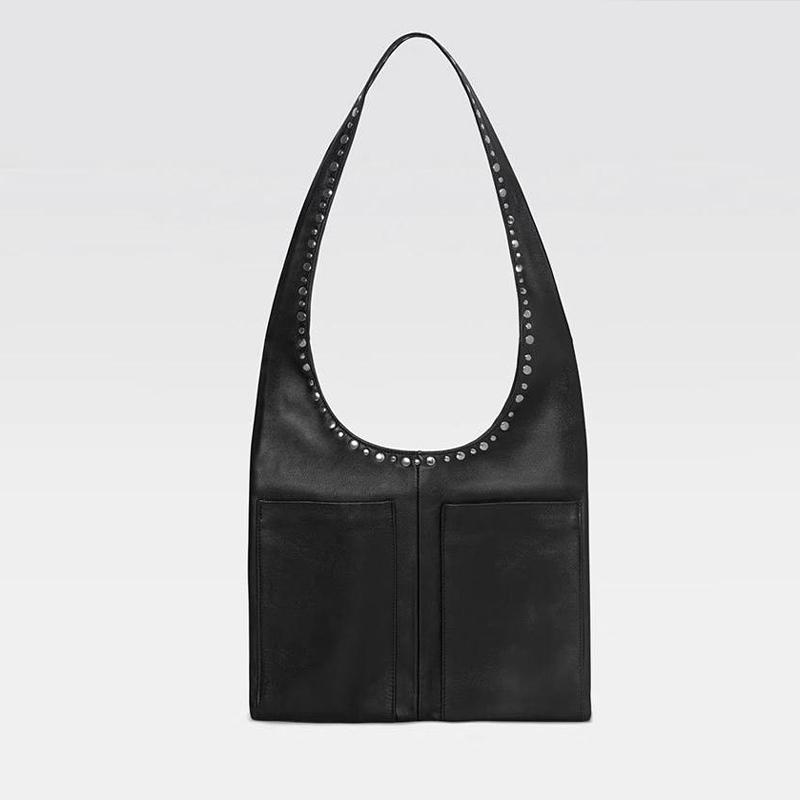 

Vintage Rivet Y2k Suede Women Shoulder Bags Motorcycle Style Large Capacity Tote Bag Luxury Soft Leather Handbags Shopper Purses чёрный
