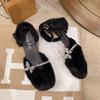 Crystal Butterfly Women Sandals Designer 2025 New Summer Fur Heeled Shoes Trend Chunky Marie Janes Luxury Woman Pumps