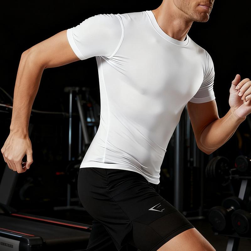 Men's Quick-Dry Short Sleeve Sports T-Shirt - Breathable, Sweat-Wicking, Elastic, Tight Fit for Running, Basketball, and Training