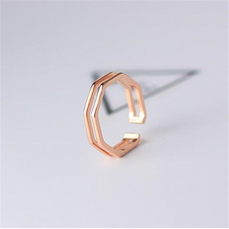 New Simple 925 Sterling Silver Jewelry  Exquisite Geometric Hollow Double Fashion Opening Rings  R025