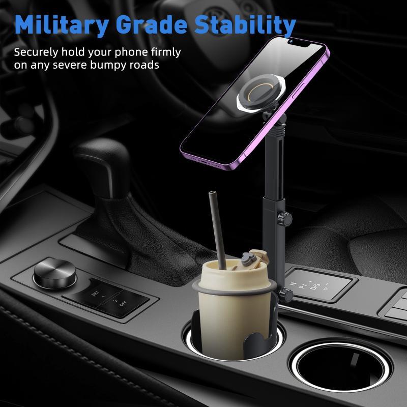 2-in-1 Car Cup Holder Phone Mount Dual Magnetic Cell Phone Bracket 1PC Non-Slip Silicone Pad Secure Phone Grip