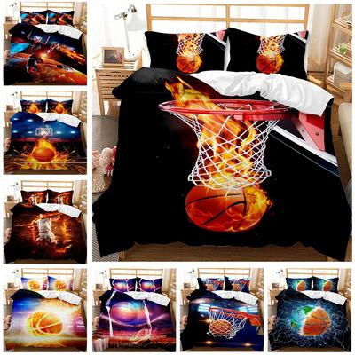 3Pc Fire Basketball Bedding Microfiber Queen/King Size Sports Comforter Set For Teen Boys,2 Pillowcase And 1 Polyester Cover