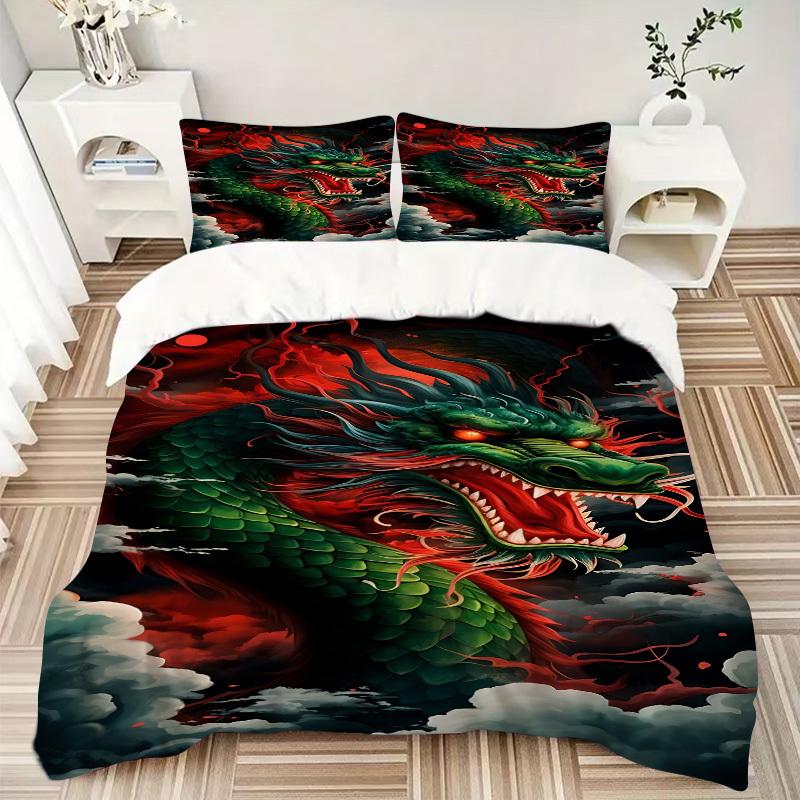 3pcs Dragon Fantasy Bedding Set, Includes Without Pillow Inserts, Soft Comfortable Bedding Set,All-Season Use a0924067