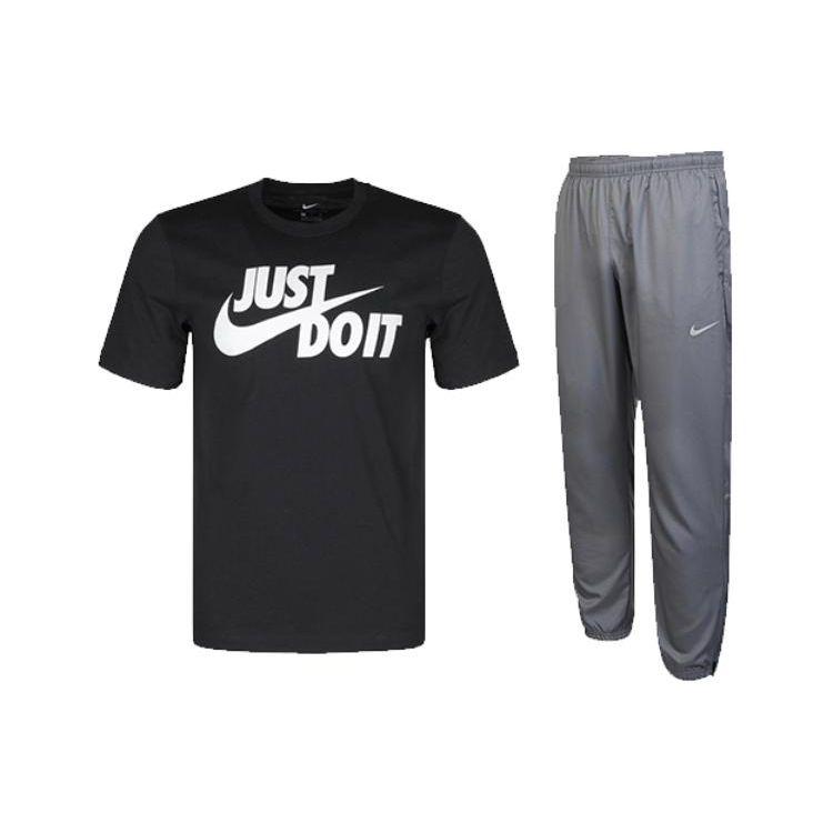 

Nike Футболка с коротким рукавом и штаны-джоггеры с манжетами, дышащий повседневный спортивный комплект для мужчин AR5007-011+DD4895-084 M