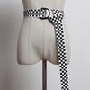 Hong Kong Style Street Trendy People Versatile Simple Black, Red and White Plaid Belt Double Buckle Super Long Webbing Hong Kong Style Belt