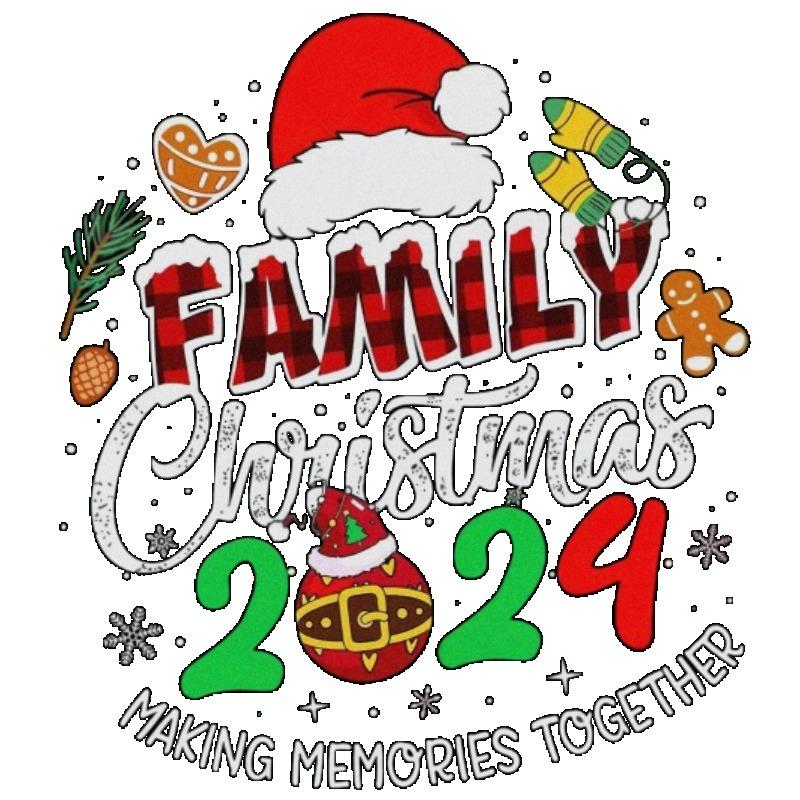 Family Christmas 2024 T Shirt Black Santa Hat Gingerbread and Ornament Print Making Memories Together Holiday Party Wear