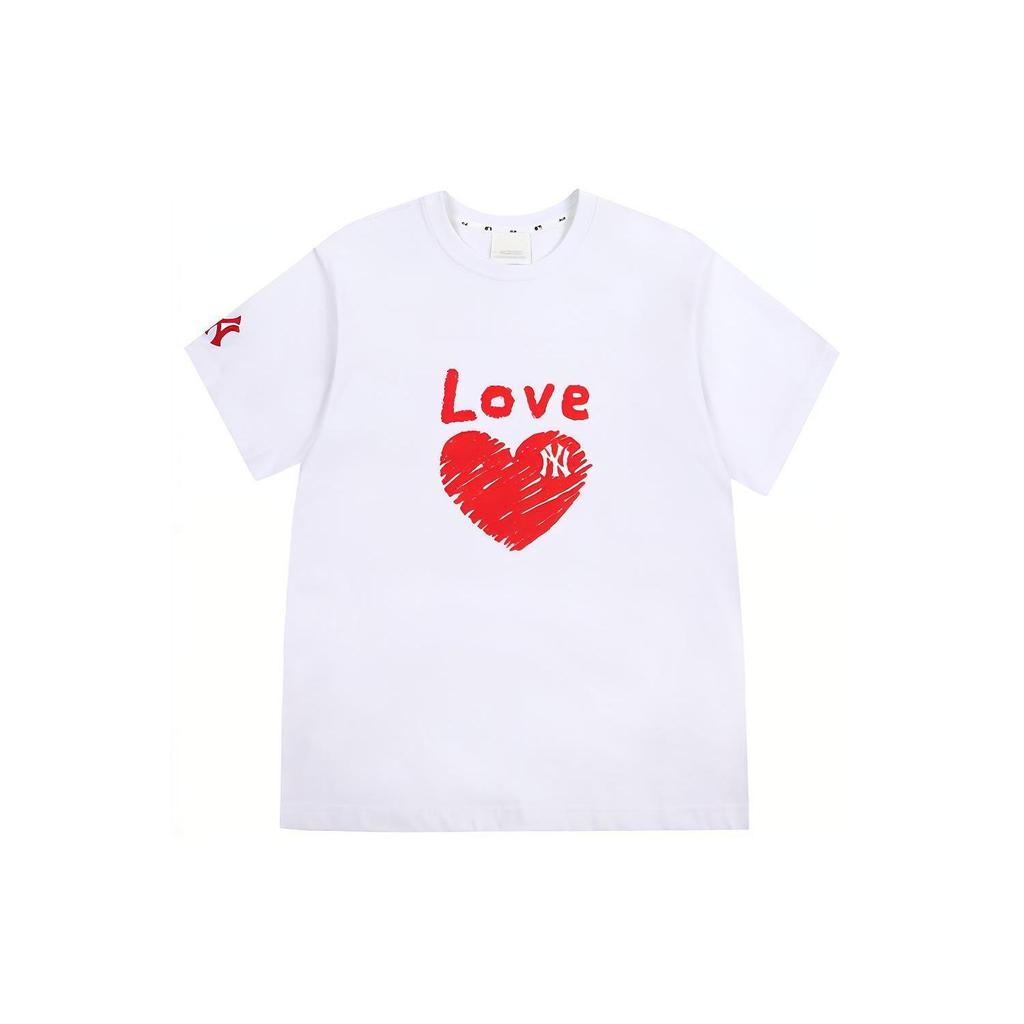 MLB Heart Print Loose American Vintage Short Sleeve T-Shirt Unisex Tops White 31TSH2131-50W