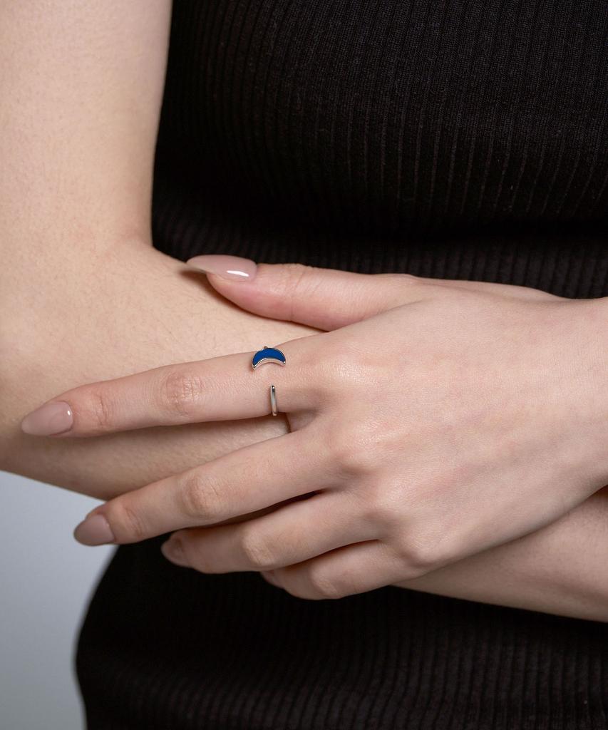 Hawha Navy Half Moon Ring