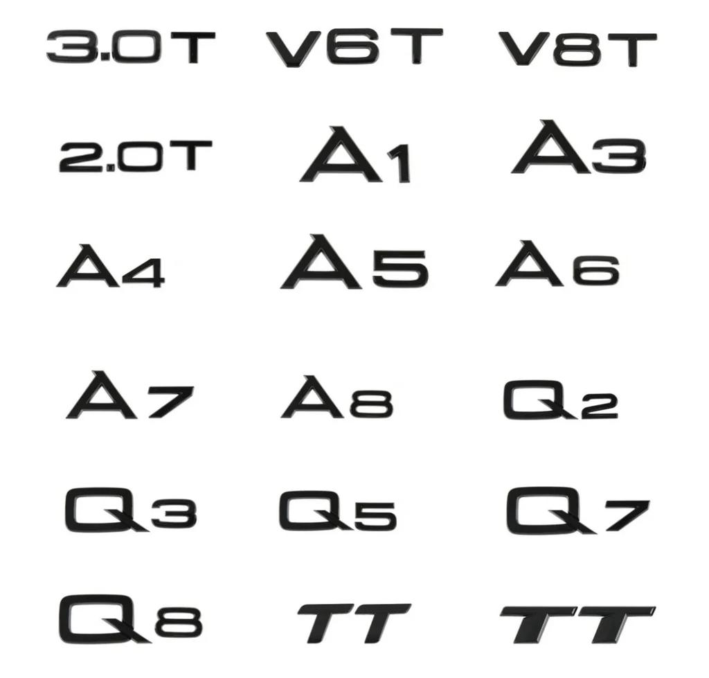 For Audi RS3 3D Chrome-Plated Black ABS Logo Decoration for Audi A1 A3 A4 LAA5 AA7 A8 Q2 Q3 Q5 Q7 Q8 TDI TFSI Rear Sticker