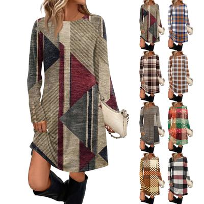 Women's Fashion Casual Dress With Pockets, Decorative Buttons,  Round Neck And Long Sleeves