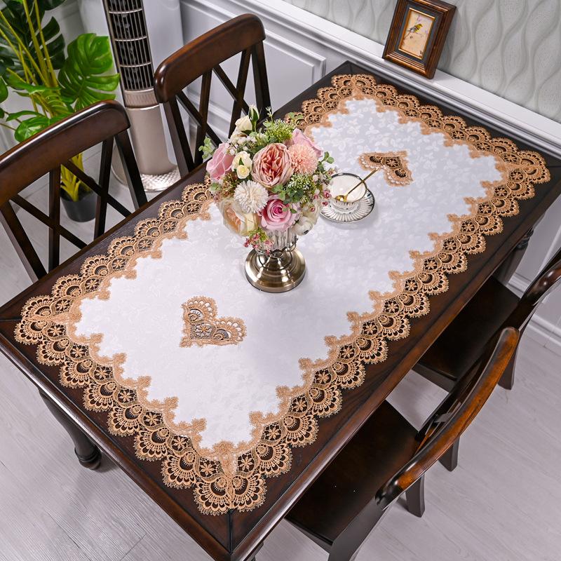 Rechthoekig Tafelkleed Wit Tafelkleed Amerikaans Geborduurd Koffie Thee Tafelkleed Woonkamer bloem Effen Stof Kant Boek 60x120cm