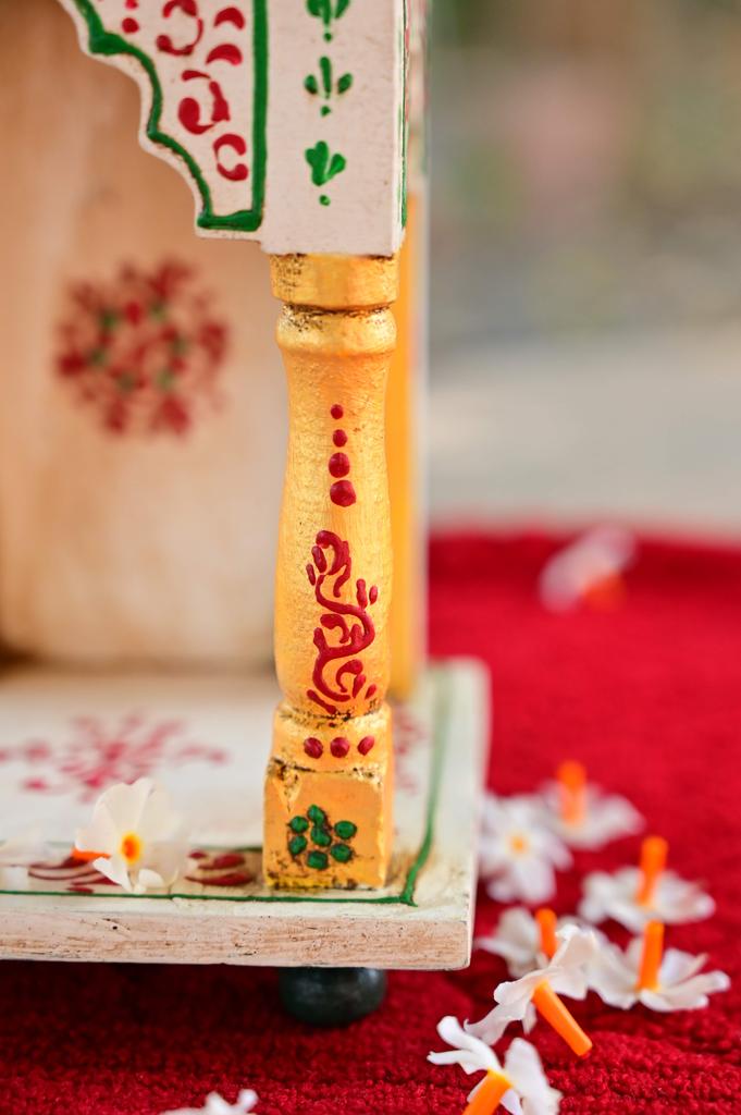 Embossed Painted Wood Mandir: Antique Finish Wall Shrine
