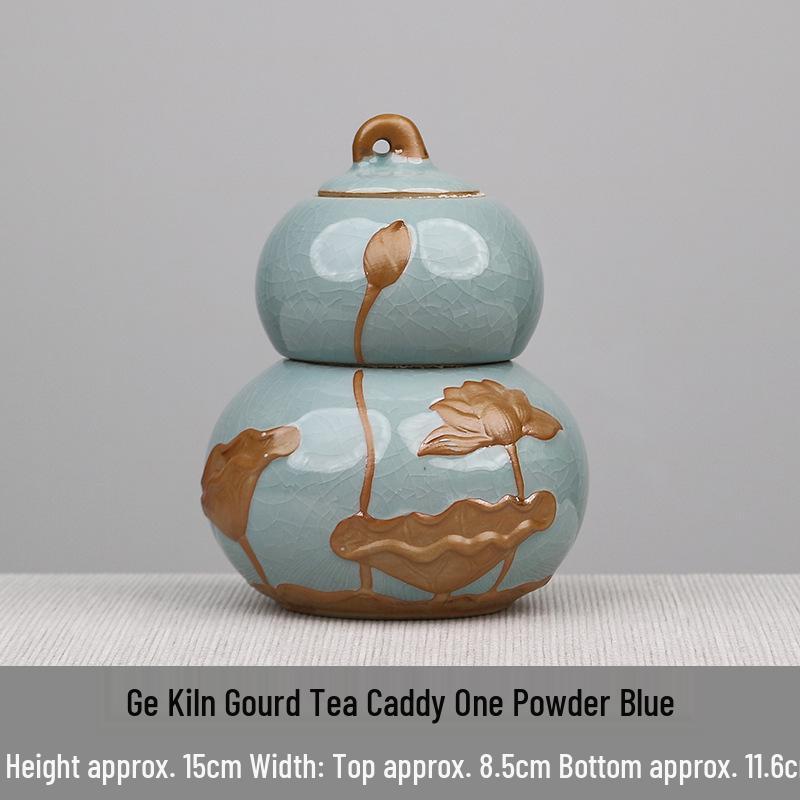 Ru Kiln Ceramic Gourd Tea Canister - Moisture-Proof Storage for Pu'er Tea, Gongfu Tea Set Container