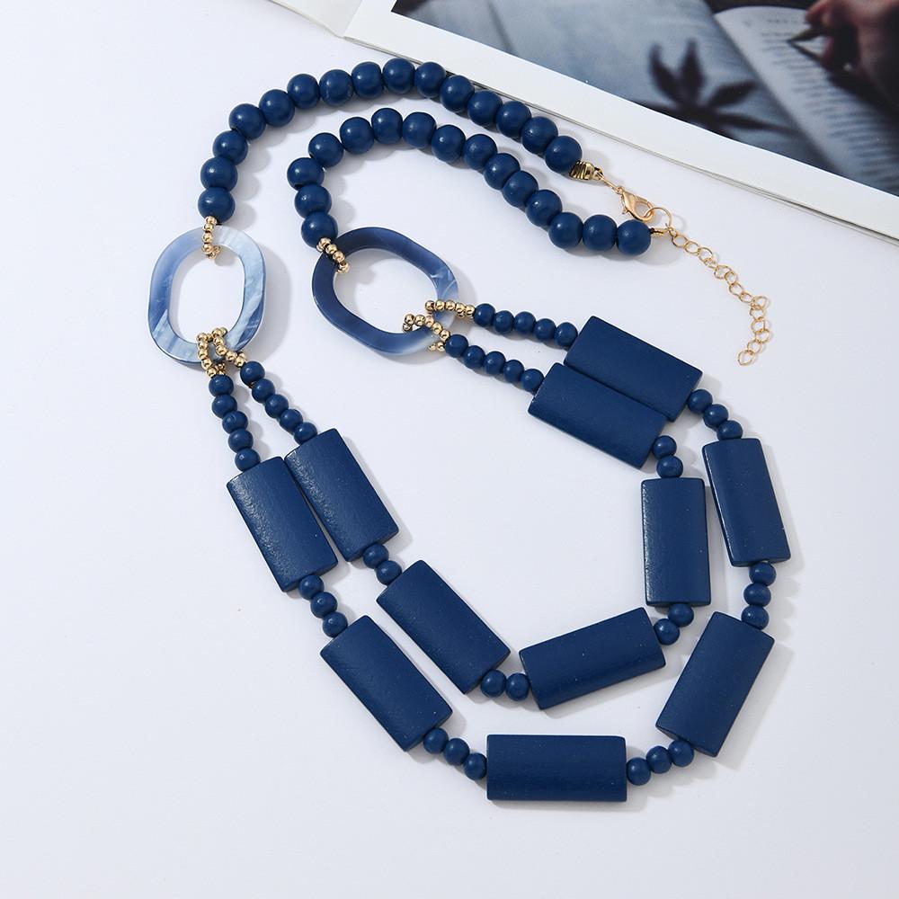 Geometric Wooden Bead Necklace For Women With Multilayer Handcrafted Design For Summer Travel