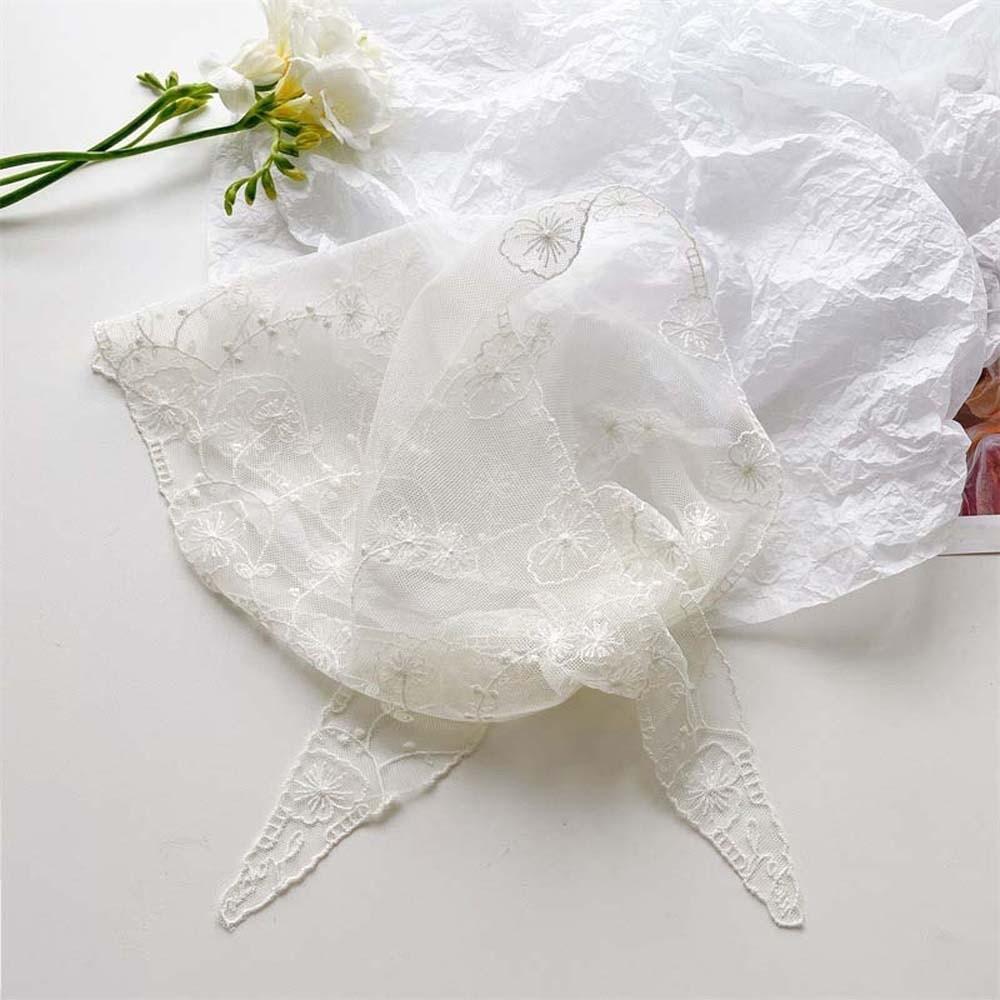 

Sunscreen Lace Triangle Scarf Breathable Ramie Head Scarf Outdoor Style 3 White