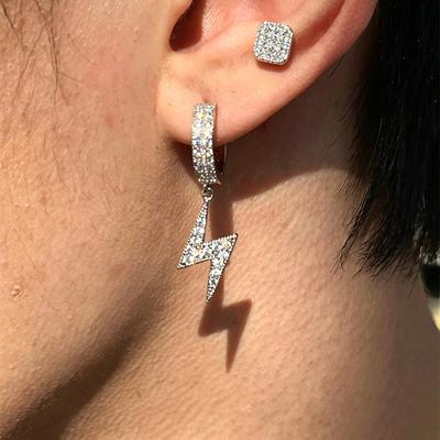 Rapper Hip Hop Lightning Dangle Earring Iced Out Zirconia Drop Personality Ear Piercing Accessories Punk Fashion Jewelry OHE032