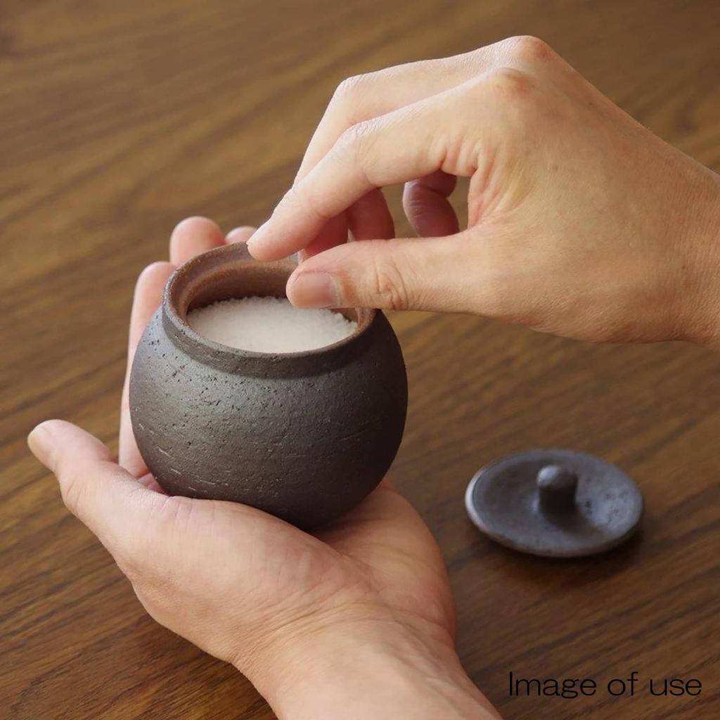 Hechimon Shigaraki Ware Salt Ceramic Storage Salt Made in Moisture Absorbing and Humidity Maintaining Dryness Jar, Small, Black, Canister, Container,