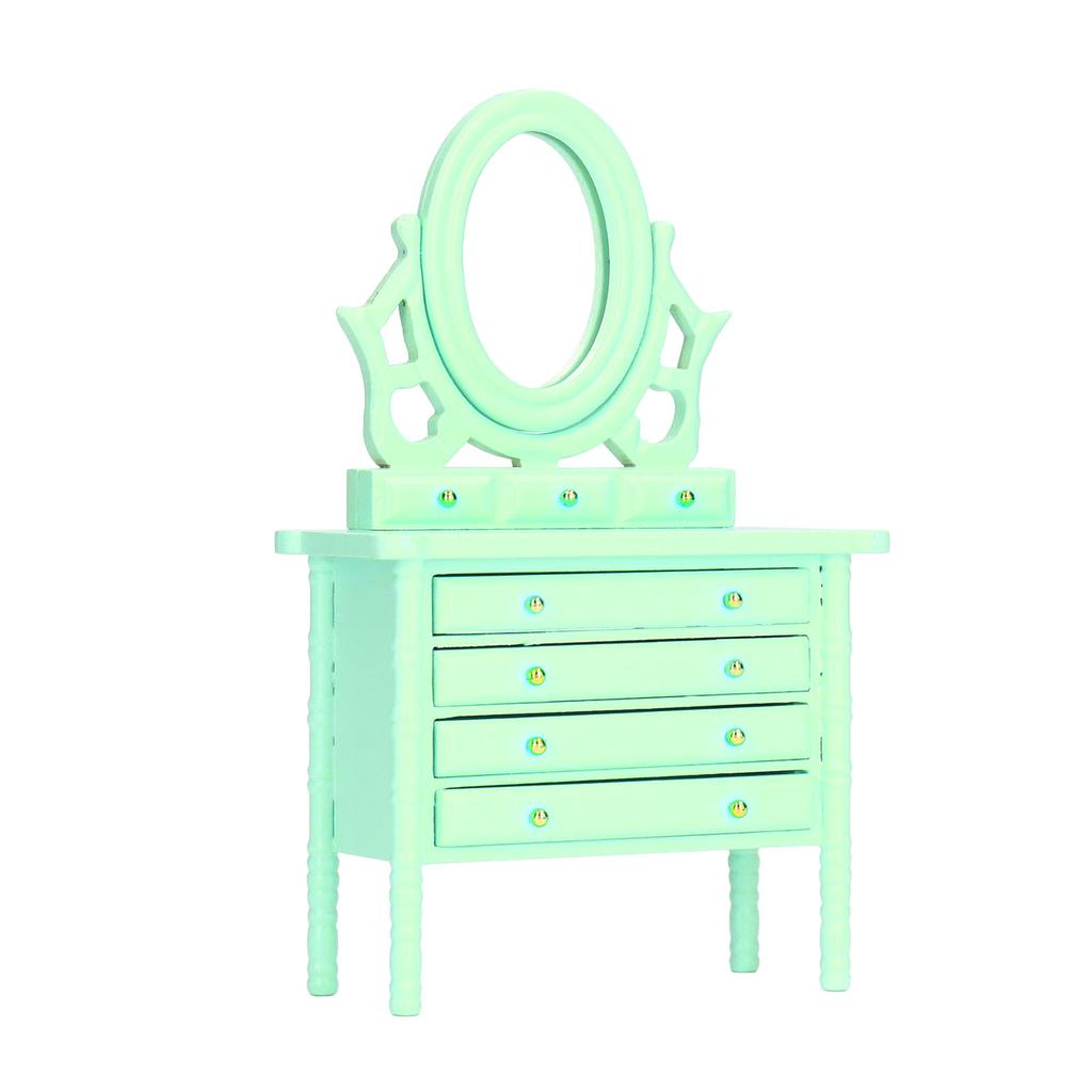 1:12 Scale Dollhouse Toilet Table High Simulation Wooden Miniature Dressing Table with Mirror