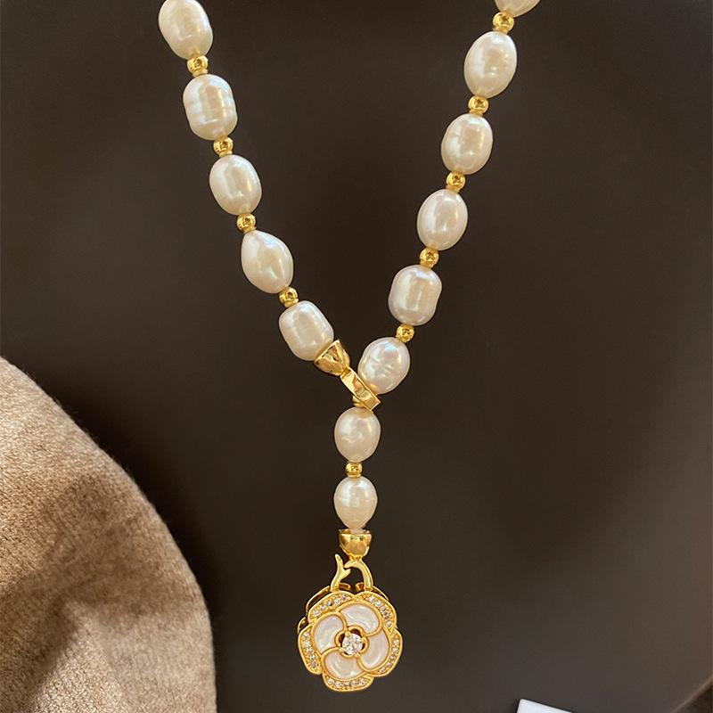 New Arrival Trendy Camellia Flower Natural Freshwater Pearl 14K Gold Filled Female Pendant Necklace  For Women Chain Gift