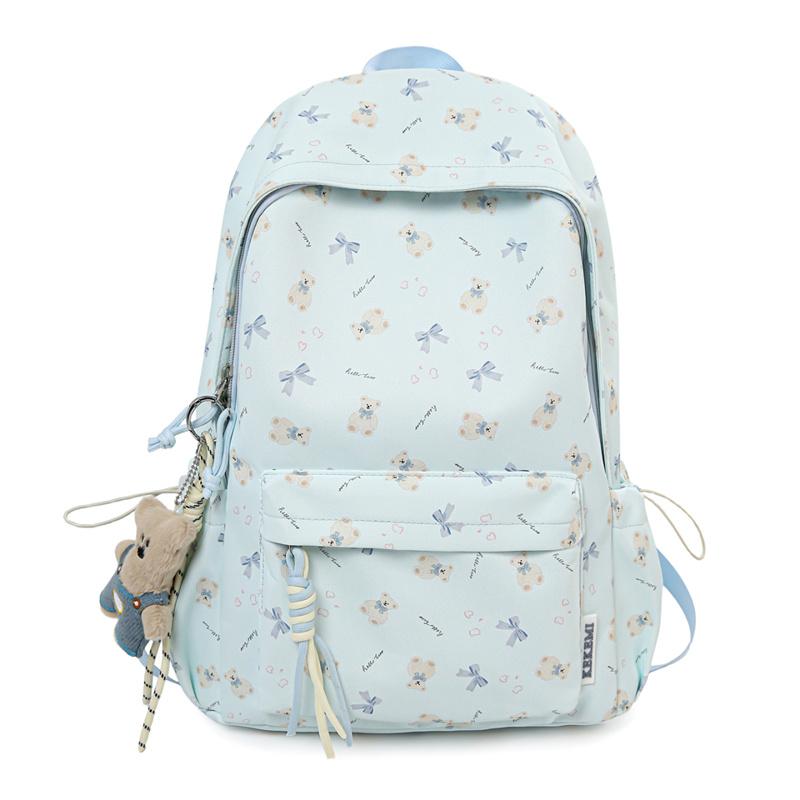 Niedlicher Rucksack mit Bärenaufdruck für Damen und Mädchen, Modischer Tagesrucksack für Schule und Reisen mit mehreren Taschen