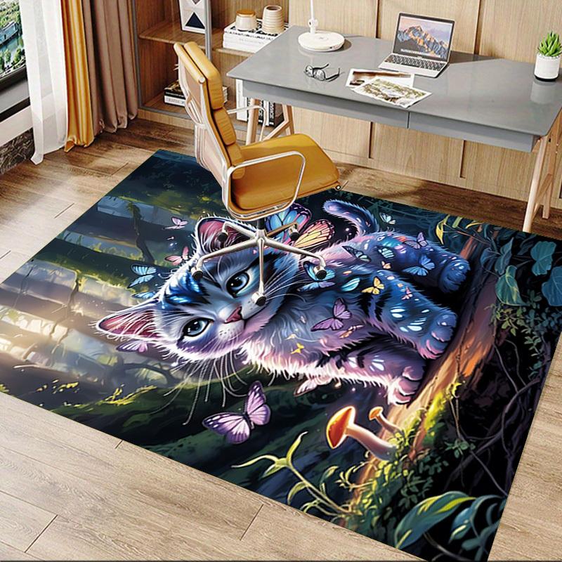 1pc cat butterfly Carpet Anti Slip Polyester Floor Mat for office.Bedroom