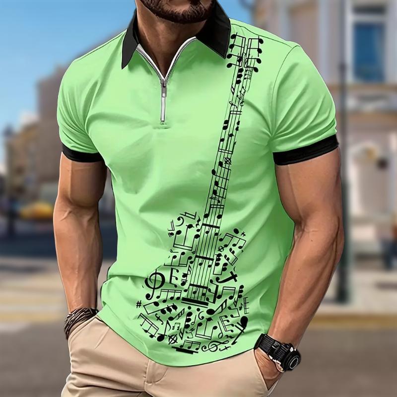 Pánské tričko Polo Ležérní Zip Krátký rukáv Módní Ležérní Zip Léto Jaro Běžný střih Tričko s 3D potiskem houslí