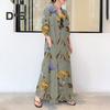 Women's Floral Printed Maxi Dress Button Down Long Sleeve Shirt Dress Lapel V Neck Loose Dress with Pockets