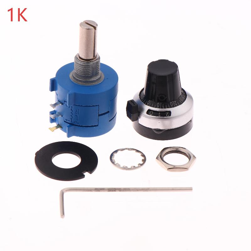 1Set 3590S Precision Multiturn Potentiometer Kit - 10 Ring Adjustable Resistor + Rotary Knob & Counting Dial