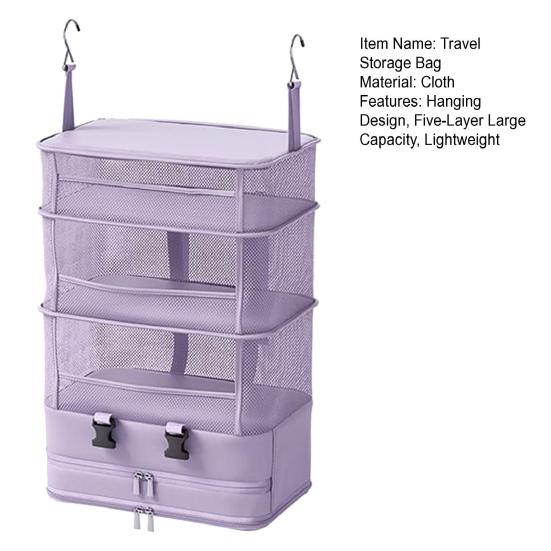 Bolsa de Armazenamento de Viagem Cinco Camadas Grande Capacidade Design Dobrável Organizador Suspenso Leve Portátil Bolsa de Higiene Suspensa