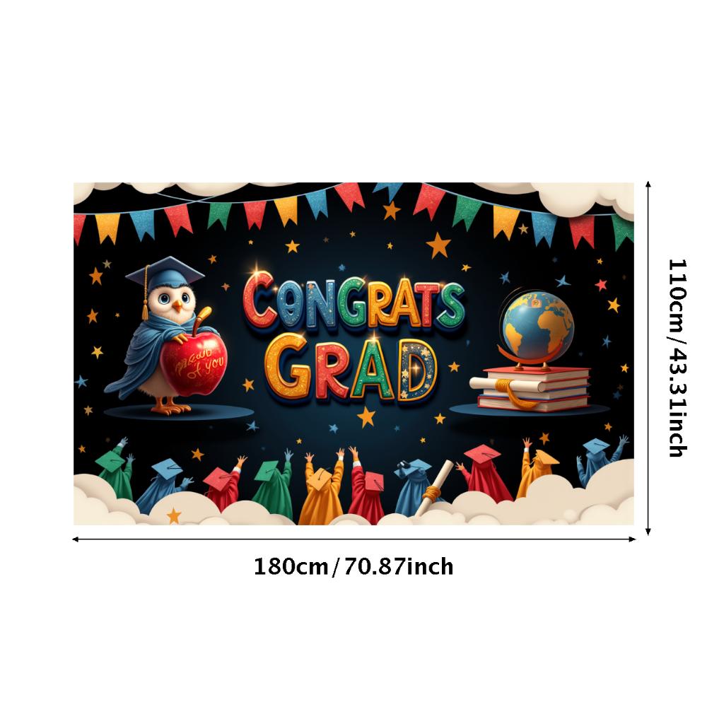 Event Backdrop Cap And Gown Graduation Party Banner Congrats Banner Star Motif School Celebration Banner For Photo Background