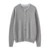 Women's 100% Pure Cashmere Color Block Round Neck Cardigan Sweater