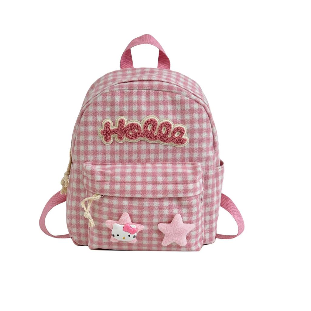 Large Capacity Pink Plaid Japanese Cute KT Girls' School Backpack