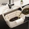 Kitchen Sink Drain Basket Hanging Basket, Foldable Stretchable Colander, Space Saving Food Waste Holder Strainer, Multi-functional Faucet Storage