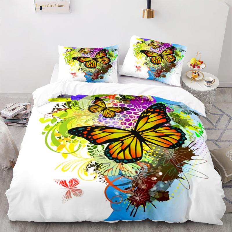 Butterfly Duvet Cover Set Blue Butterflies And Dragonfly Design White Twin Bedding Set For Kids Teen Girl Microfiber Quilt Cover