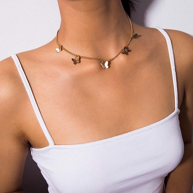 Gold Chain Butterfly Pendant Choker Necklace Women Statement Collares Bohemian Beach Party Jewelry Gift