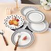 Creative Polka Dot Ceramic Round Flat Plate Household Geometric Dessert Western Dish Pizza Steak Shallow Plate