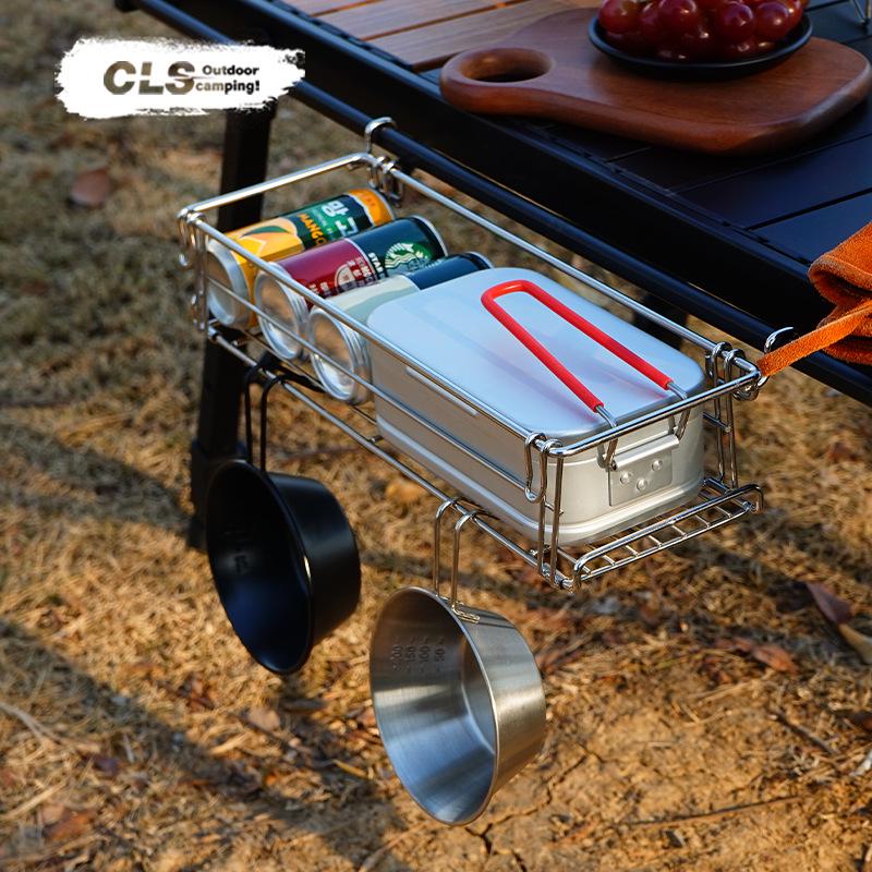 CLS Outdoor IGT Aluminum Folding Table with Hanging Rack and Portable Storage Basket