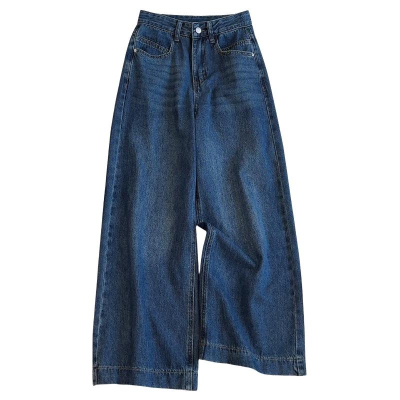 High Waist and Thin Nine-point Straight Jeans for Women's Small Autumn New Versatile Wide-leg Pants