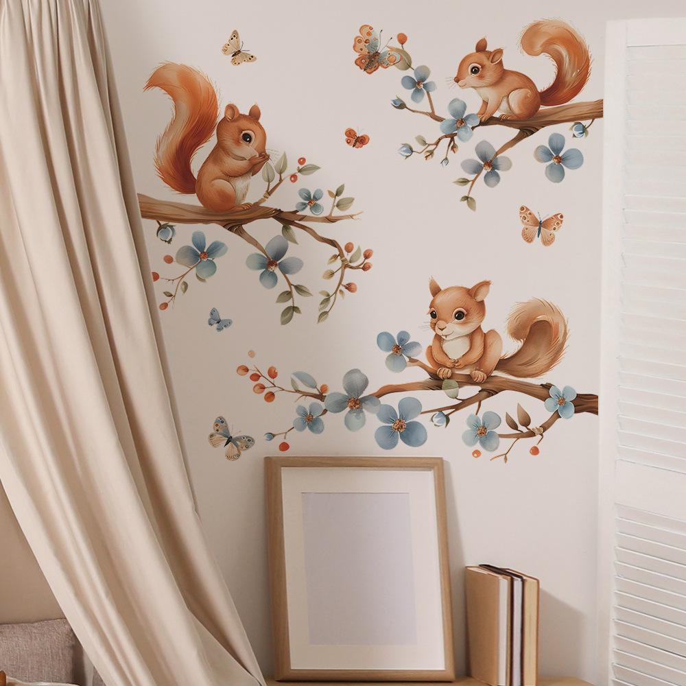 Fun-b48 Cartoon Painted Squirrel Climbing Tree Children's Bedroom Living Room Wall Beautifying Wall Stickers