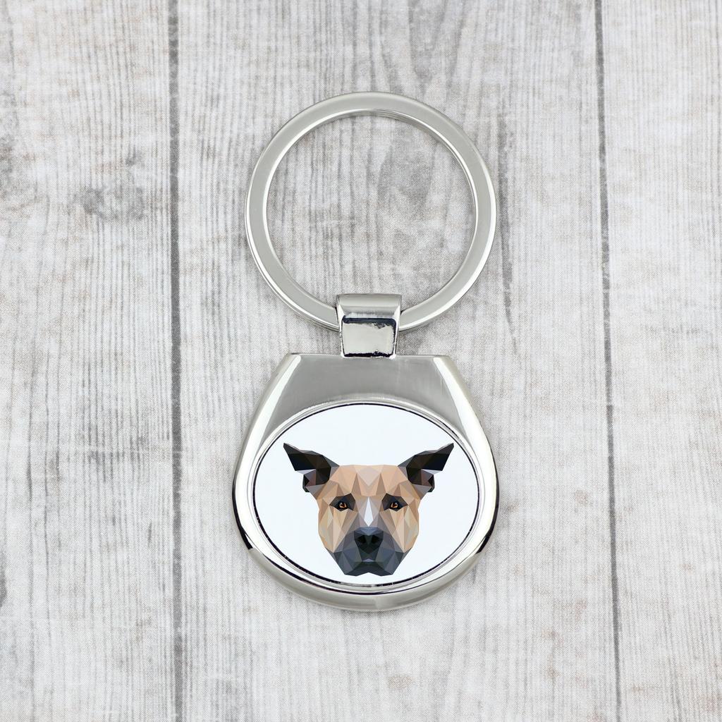 Staffordshire Bull Terrier, Staffy - Geometric Keychain with a Photo and the Inscription Art-Dog