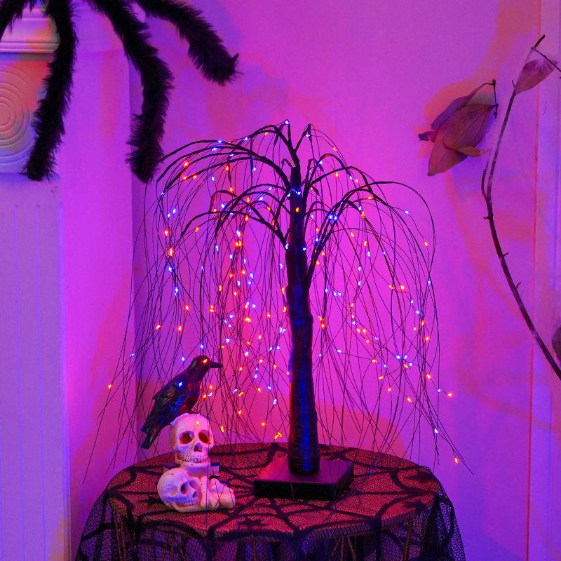 Halloween Lamp with Black Branch and Purple Orange, Home Decor Night Light for Party