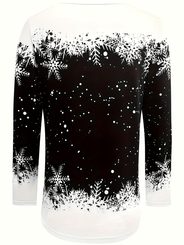 Plus Size Elegant Christmas Tree Print Long Sleeve T-Shirt Top for Women
