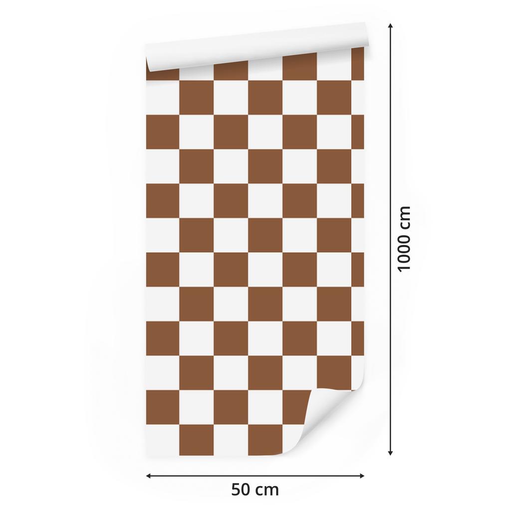 Checkerboard Wallpaper White, Orange and Beige for Living Room and Bedroom 50x1000